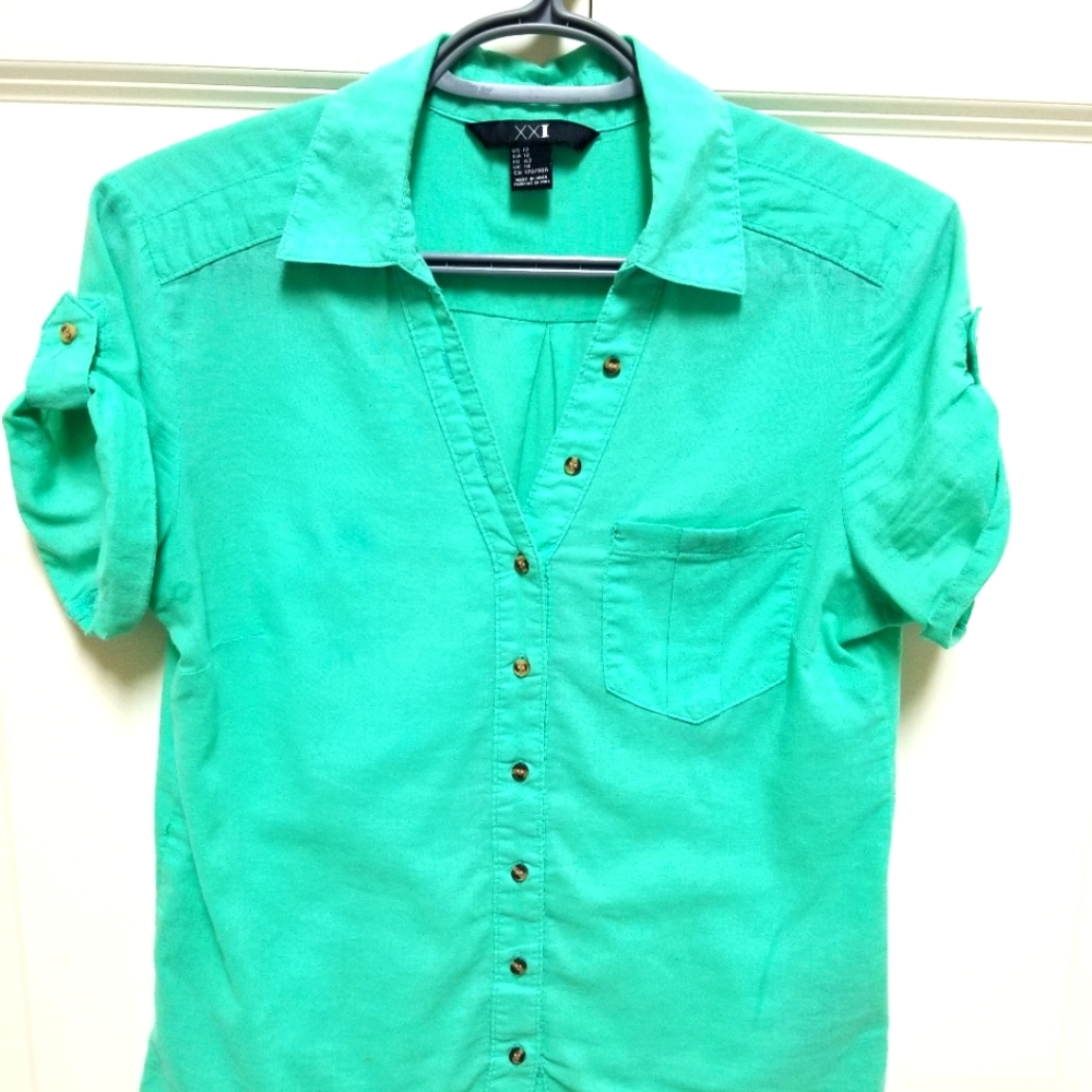 Forever 21 Sea Green Short Sleeve Shirt